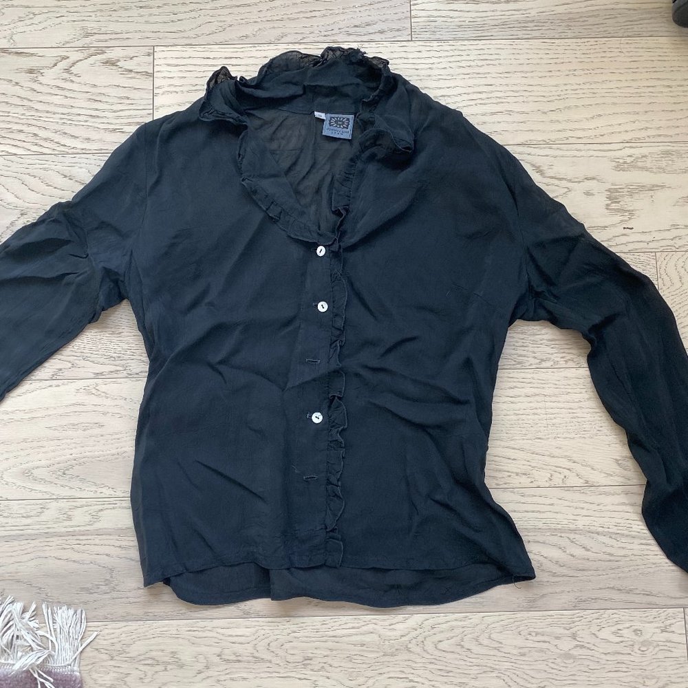 Johnny Was Black Button up Blouse Small